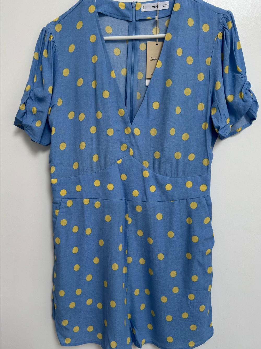 Brand New- Mango Blue Jumpsuit with Yellow Polka Dots